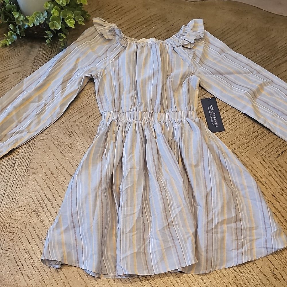 Striped Long Sleeve Dress Size 12 NWT - Light Blue & Cream